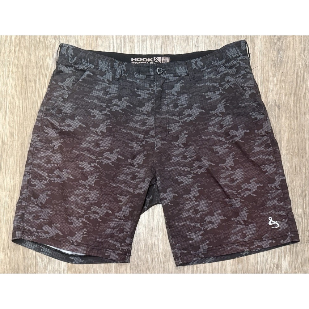 Hook & Tackle Hybrid Shorts Mens 38 Brown Camo Dot Regular Performance Fishing
